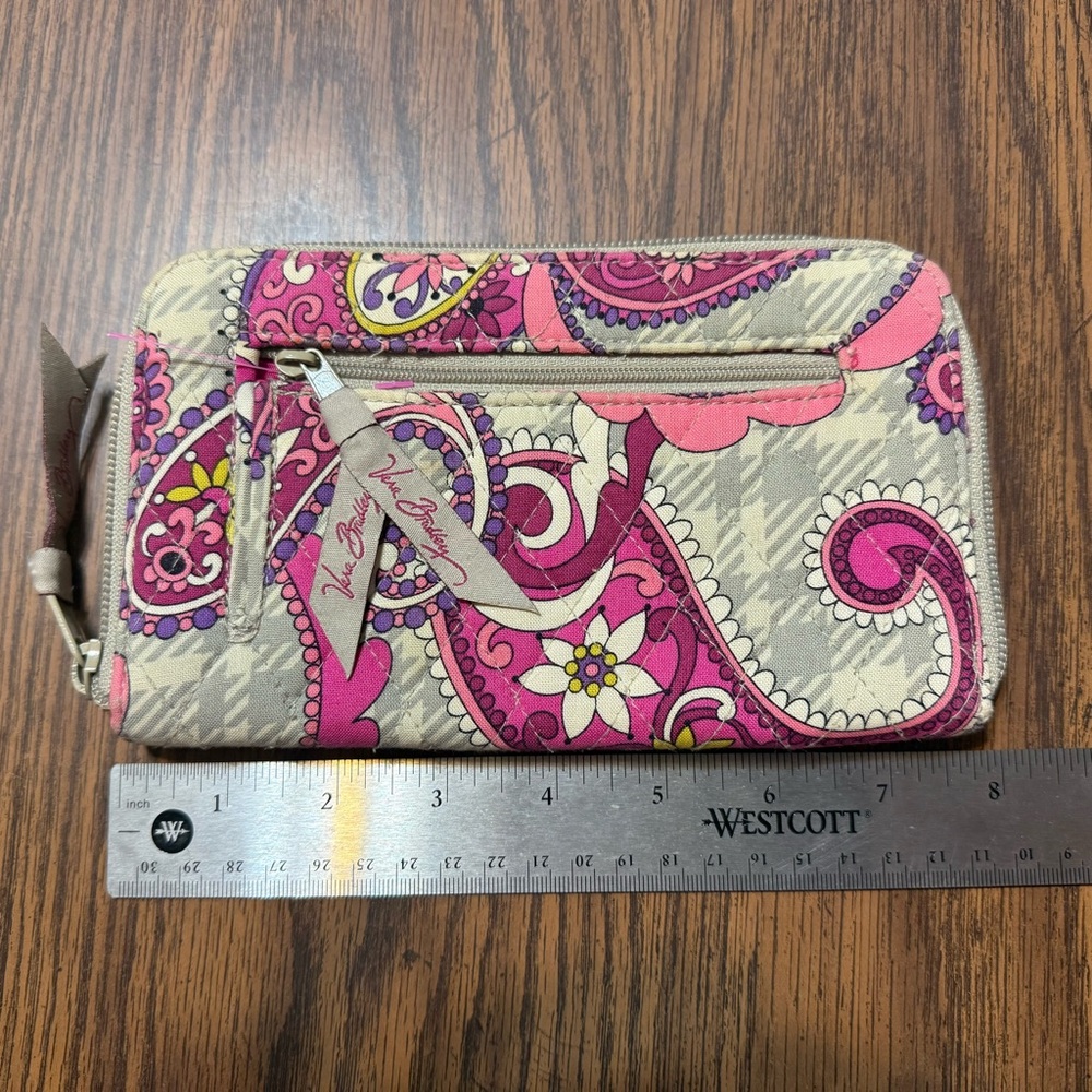 Vera Bradley Pink Paisley Zip Around Wallet Clutch Organizer Travel Bag